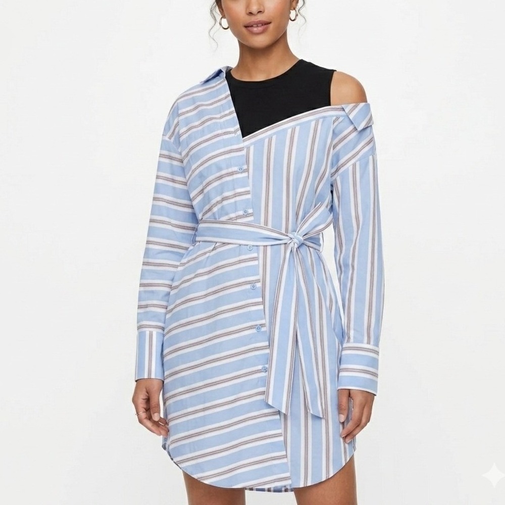 MAJE‎ 100% Cotton Riavi Asymmetric Striped Shirt Dress Size FR 2 Medium Womens